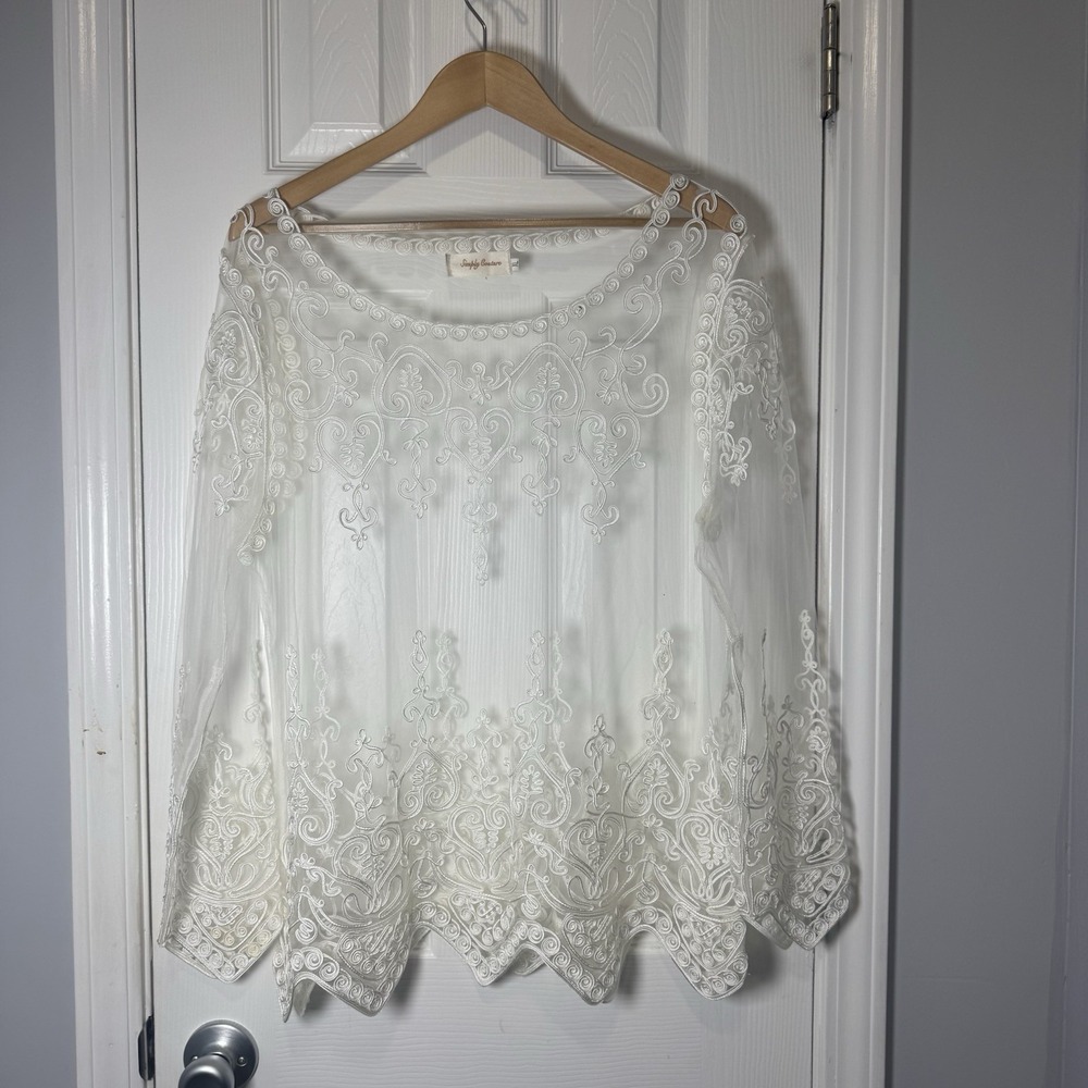 Simply Couture Lace Tunic Top Womens XL Ivory Boho Cottagecore Lagenlook
